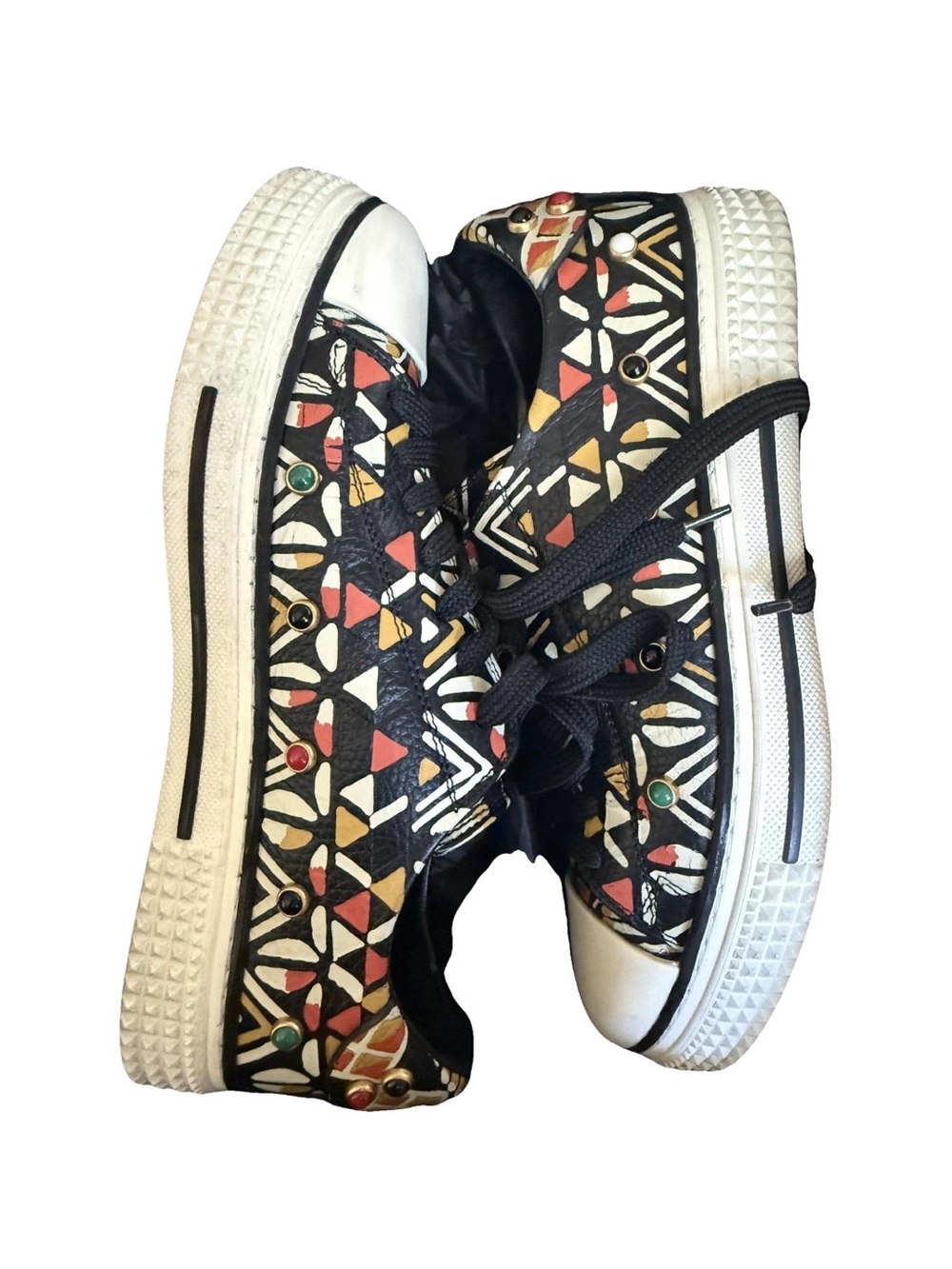 Valentino Garavani Black Low-Top Sneakers with Multicolor Geometric Accents